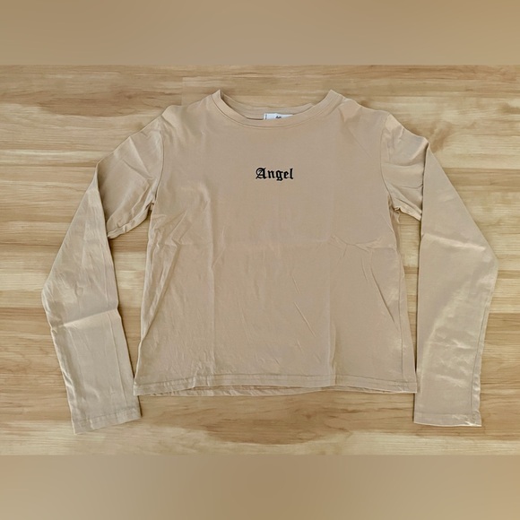 Adika Angel Embroidered Tan Long Sleeve Shirt Women’s Sz Small Soft Stretchy Y2K - Picture 5 of 10